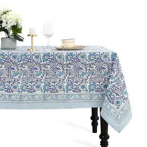 Cotton Block Print Tablecloth – Indigo Blue