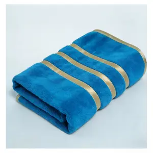 Gold Stripe Extra Large Bath Sheet 85x160cm – Super Soft Quick Dry Coral Fleece Towel for Spa Sauna Beach Shower