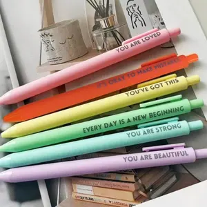 Inspirational Motivational Rollerball Pens 6 Pack, Retractable Medium Point Black Ink Pens, Rubberized Comfort Grip with Pocket Clip, Ambidextrous Positive Quotes Pens for Journaling, Planner, Office Supplies & Gift