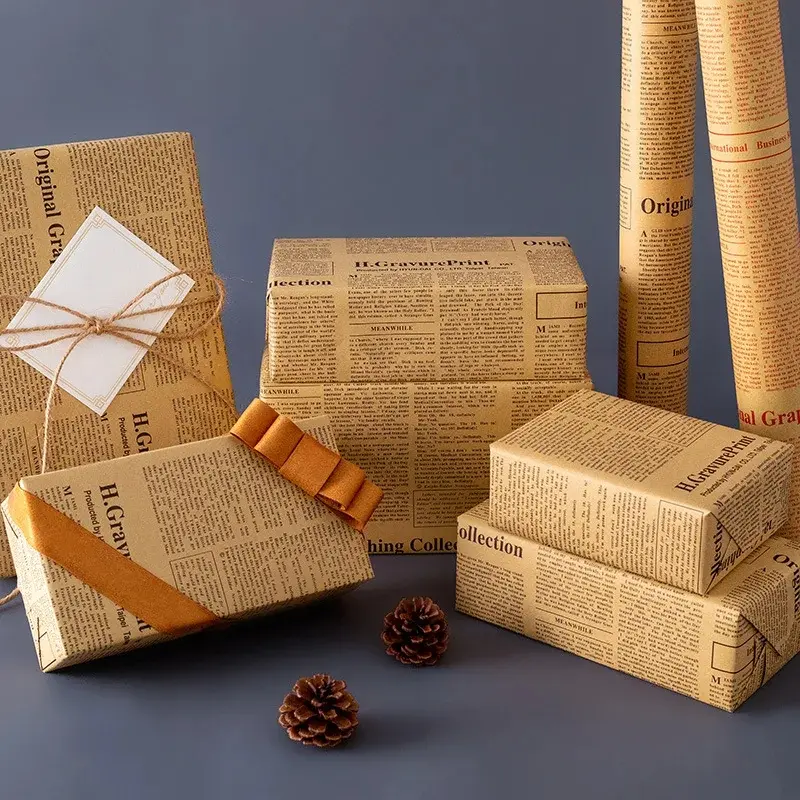 Vintage English Newspaper Kraft Paper, Bouquet Gift Box Wrapping Paper, Gift Wrapping Supplies, 10 Sheets/pack, for Floral Design, Country Wedding, Gifts