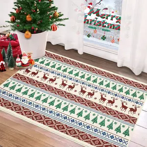 Coucheta 2*3ft Christmas Snowflake Area Rug, Washable Low Pile Carpet, Non-Slip Soft Holiday Decor for Living Room, Bedroom, Kitchen&Dining,Red&Green