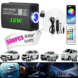 16W RGBW Fiber Optic Star Ceiling Light Kit - Fiber Optic Lights with Upgraded Bluetooth APP, 24-Key Remote Control, Meteor Shower Effect, Music Mode, Adjustable Twinkle Speed, DC12V, 500 Strands 0.75mm 3m Cables for Home Theater, Car Interior