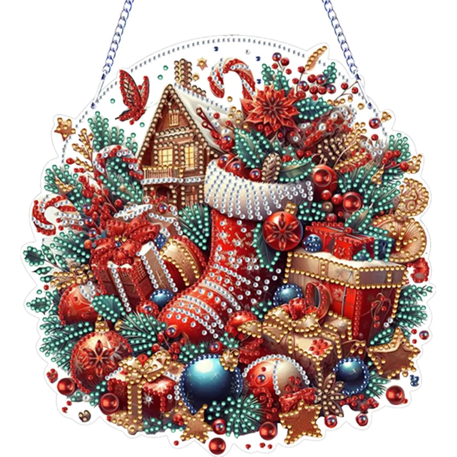 Xmas Theme 2D Flat DIY Special Shape Hanging Diamond Art Kits Diamond Painting Set Rhinestone Diamond Art Window Pendants Window Hanging Art for Home Decor