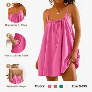 Fisoew Women Summer Sleeveless Mini Dress Tie Back Casual Loose Sexy Trendy Swimsuit Coverup #Springtok