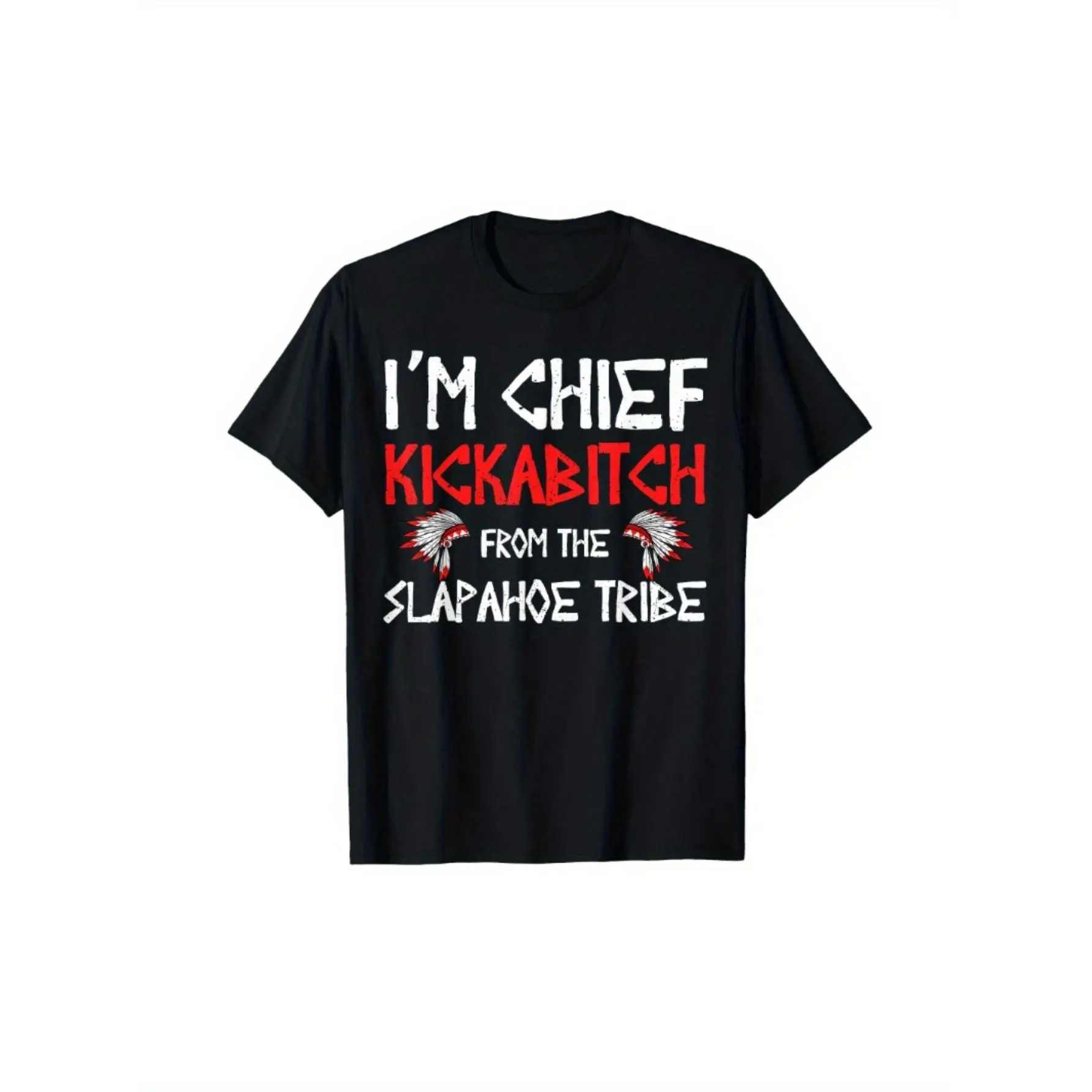 Menswear Loose Short-Sleeve Round Neck T-Shirt - 220g Cotton Fabric, Slapahoe Tribe Chief Kickabitch Single-Sided Print, Ideal Holiday Gift for Friends