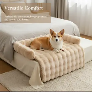 Luxurious Cozy Dog Couch Bed, Calming Dog Bed for Couch, 29.5 x 29.5 inch, Non-Slip Rabbit-Velvet Dog Sofa Mat, Washable Removable Calming Pet Sofa Cover, Fluffy Plush Dog Mat for Furniture Protector and Car, Perfect for Small, Medium Dogs and Cats