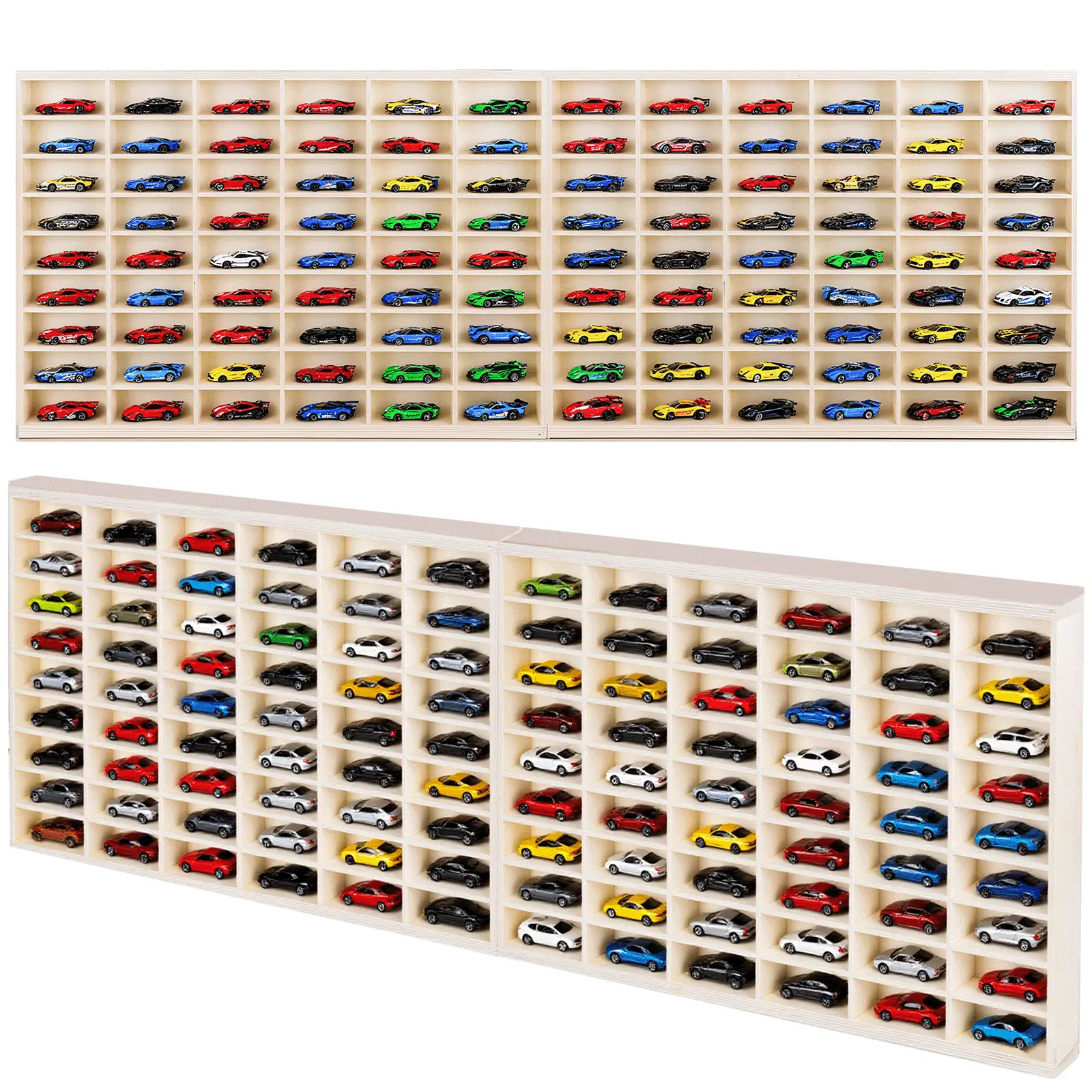 The Ultimate 108-Grid Wooden Hot Wheels Display Case - Wall Mount 1:64 Scale Diecast Car Storage & Collector Showcase for Car Enthusiasts(Only case)