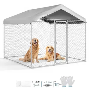 【Summervibes】VEVOR Outdoor Dog Kennel, 7.55 x 7.55 x 7.05 ft Large Dog Kennel with Secure Lock, Outside Dogs Enclosures with UV-Resistant & Waterproof Roof Cover, Heavy Duty Pet Crate Cage Run for Large Dogs