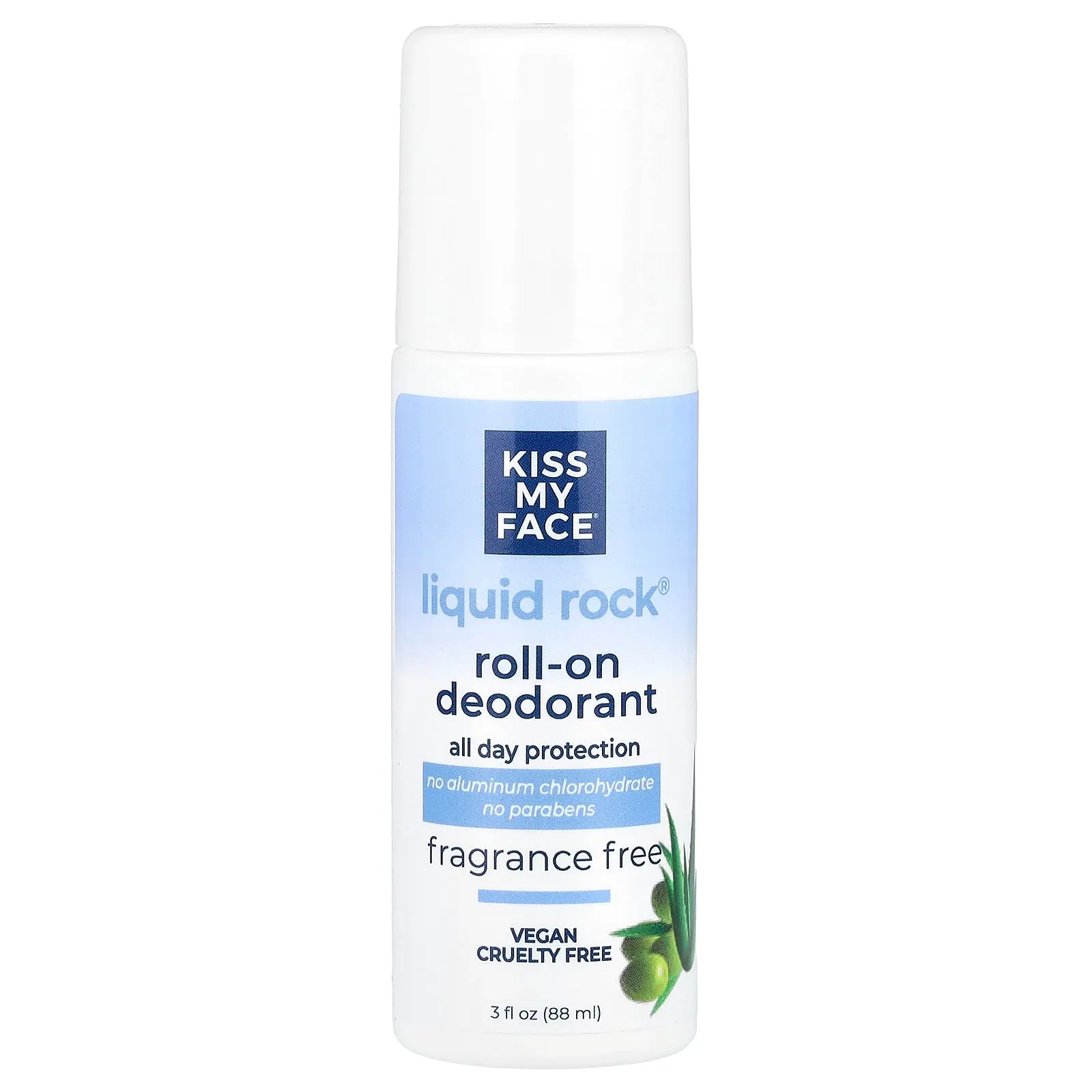 Kiss My Face Liquid Rock® Roll-On Deodorant, Fragrance Free, 3 fl oz (88 ml)