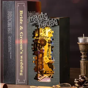 LED Lights DIY Bookshelf Kit,Decorative Book House,Built-in Bookshelf,3D Wooden Puzzle,Miniature House Model Kit,Miniature World of Book Nooks and Crannies,Miniatures,Arts and Crafts Enthusiasts,for men,women,dad,mum Gift,Christmas,Holiday,Birthday Gifts