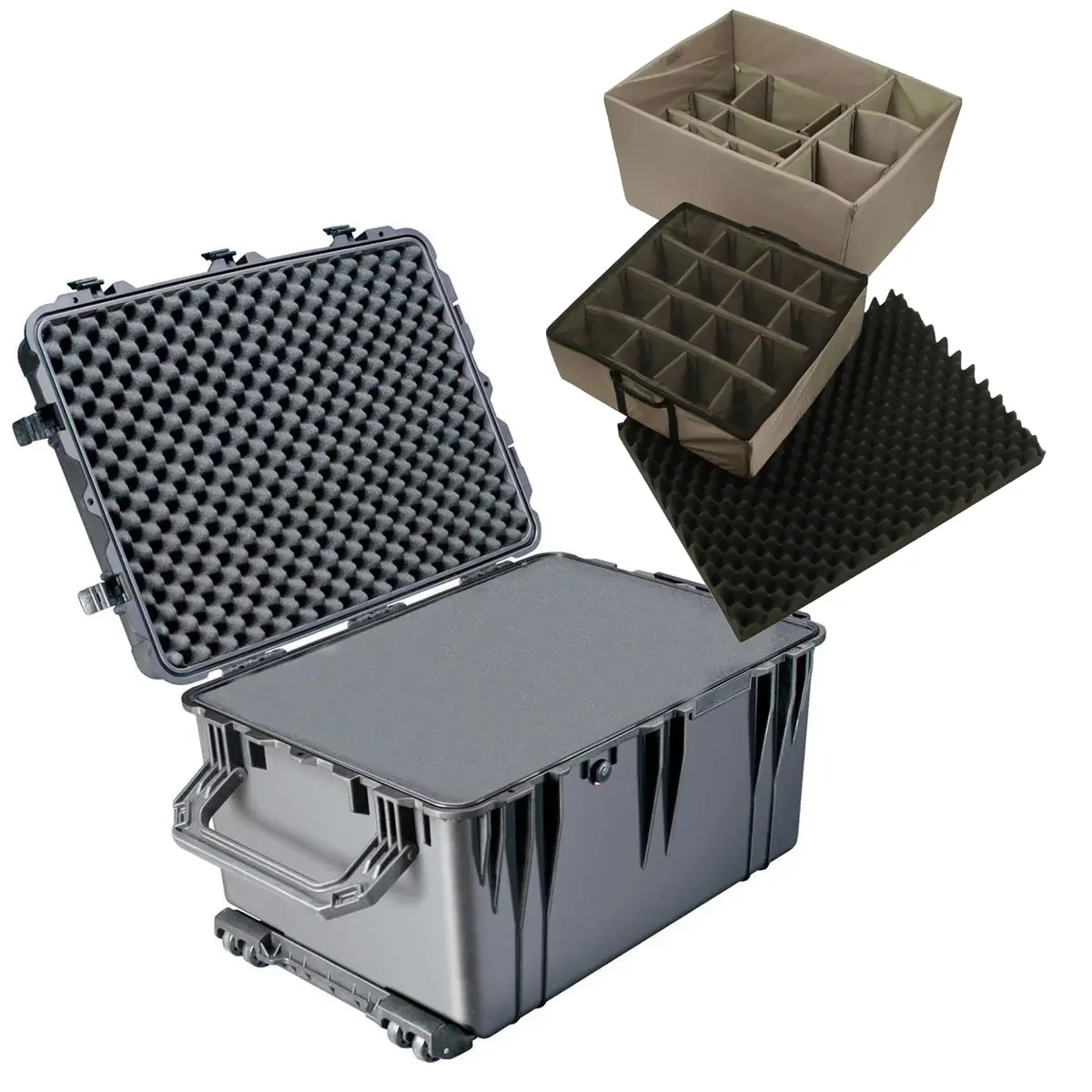 Pelican 1660 Watertight Wheeled Hard Case with Foam Insert - Luggage with Wheels for Photographers, Bundled with 1665 Padded Divider Set, Black