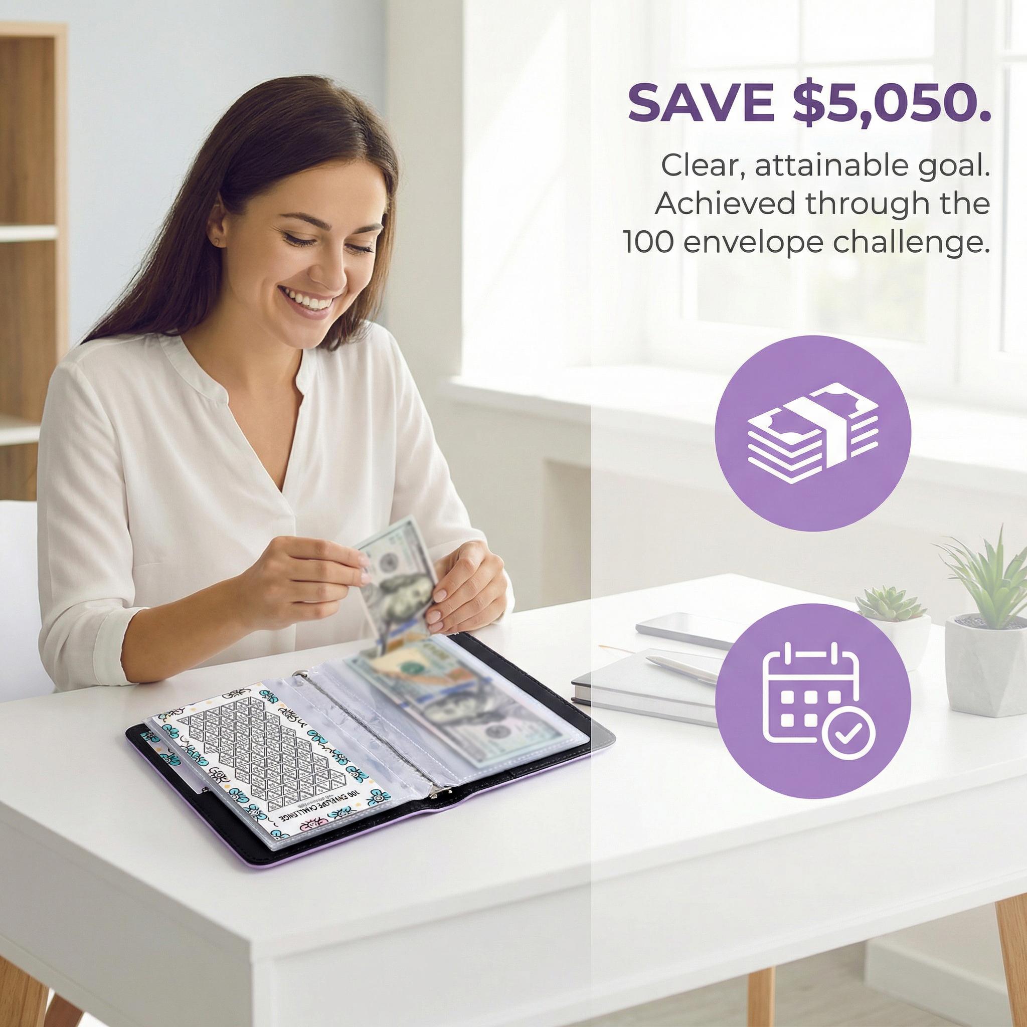 100 Days Saving Challenge Coin Envelope BudgetStorage Book - Binding Covers With Daily Savings Tracker,Habit-Forming System, And Cash Savings Goal Of $5050Develop A Consistent Savings Habit