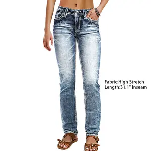 Flamingals Flap Pocket Back Wash High Stretch Mid Waist Skinny Jeans Womenswear Denim Bottoms Fitted Pants Comfort Comfortable