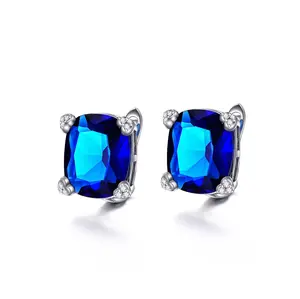 Lab-Grown Blue Sapphire Stud Earrings - Cushion Cut Sterling Silver, Classic Jewelry Gift for Her