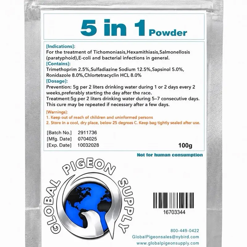 5-in-1 Formula Pigeon Healthcare Supplement, Comprehensive Formula Bird Care Product for Daily WellBeing & Overall Condition Maintenance, Easy Feeding 100g Package