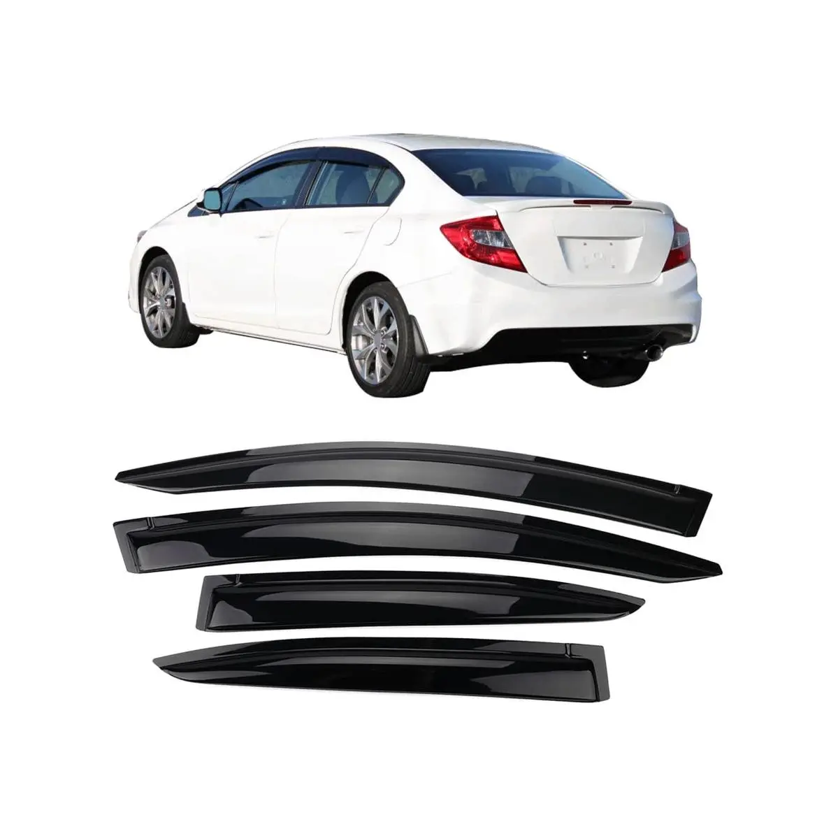 4PCS Window Visors Fit For 2012-2015 Hondas' Civic 4Door Sedan Only,Acrylic Tape-On Auto Car Window Visors Vent Shade Rain Sun Wind Deflector Guard