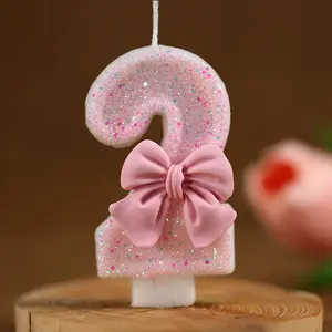Bowknot Design Birthday Cake Candle, 1 Count Sparkling Bowknot Cake Candle, Cute Birthday Candle Decoration, Birthday Party Cake Decoration, Ornaments
