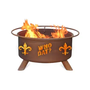 212 MAIN Who Dat Heavy Duty Open Flame Patio Fire Pit - Patina Steel Construction, Rust-Look Design, Included Spark Shield, Heavy Duty Firepit