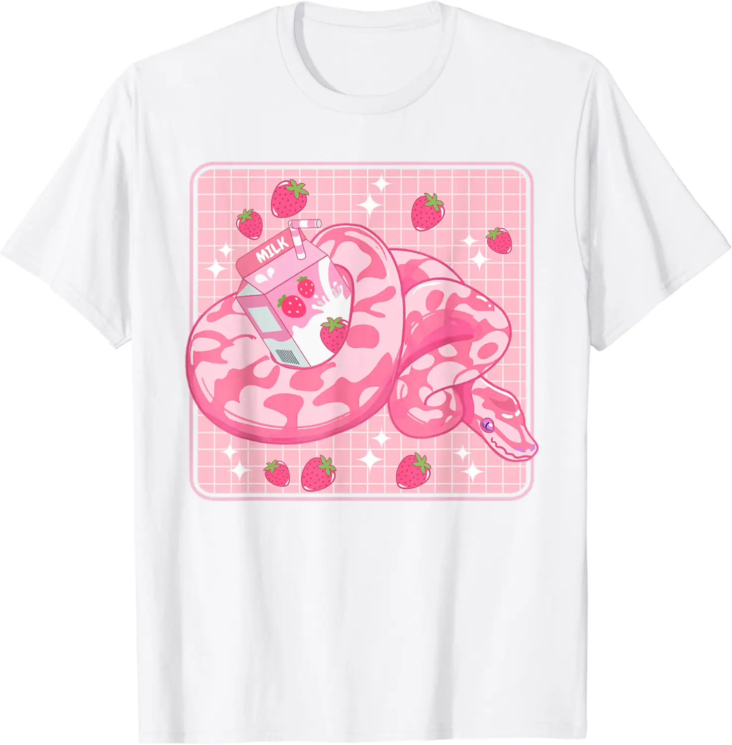 Cute Pink Strawberry Milk Snake Kawaii Ball Python T-Shirt - Tatyanata Shop 55B0B6P34TST