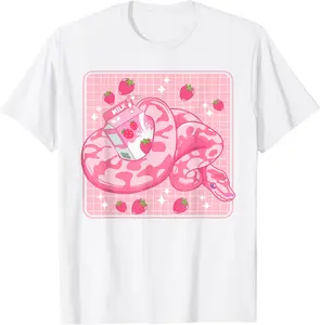 Cute Pink Strawberry Milk Snake Kawaii Ball Python T-Shirt - Autumnsc Shop 59B0B6P34TST