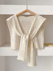 Women's Solid Color Hollow Out Cable Knit Scarf, Casual Versatile Soft Warm Shawl for All Seasons, Fashion Accessories for Women & Girls, Fluffy Soft Scarf