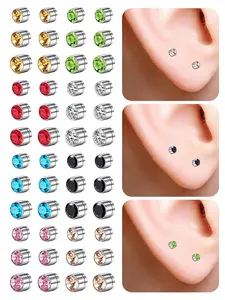 Magnetic Ear Studs Nose Studs Fake Nose Studs Ear Clips with Multicolor Shiny 3/4/5mm Cubic Zirconia, Clip On Earrings Stainless Steel No Need Piercing Fake Nose Rings Earring Jewelry Unisex Jewelry Accessories for Men and Women
