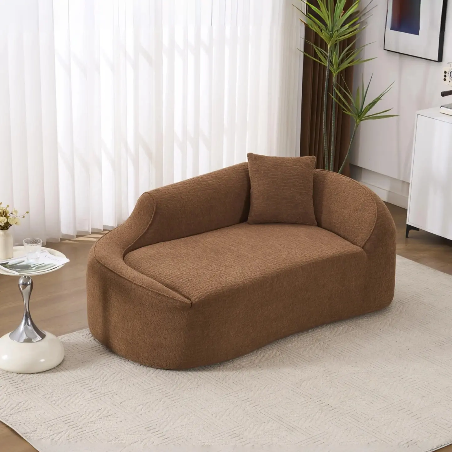 Multiple Colors Sleek Curved Chenille 3-in-1 Chaise Longue Sofa Sleeper Bed, No Assembly Compressed Shipment, Plush Deep Seating with Matching Pillow, Modern Elegant Multi-Functional Loveseat Lounger for Living Room, Bedroom, Apartment, Studio, Dorm