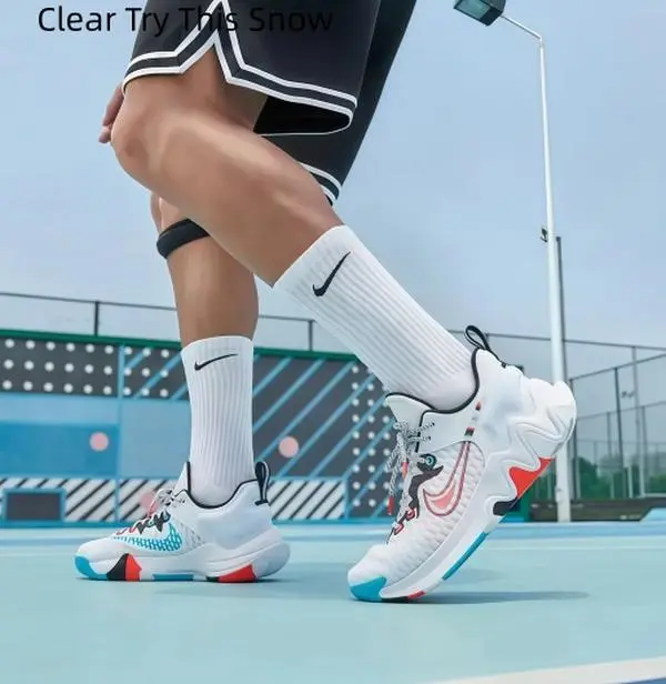 Unisex Clear Try This Snow Basketball Sneakers, Breathable Knit Upper Shock Absorbing Cushion Athletic Shoes, Anti-Slip Wear Resistant Rubber Outsole for Outdoor Concrete Court, Indoor Wood Floor Training and Daily Walking