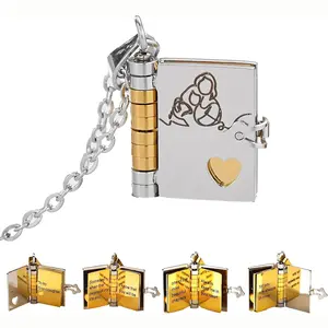 Granddaughter Book Necklace With 6 Pages Engraved Information,Granddaughter Gifts From Grandma