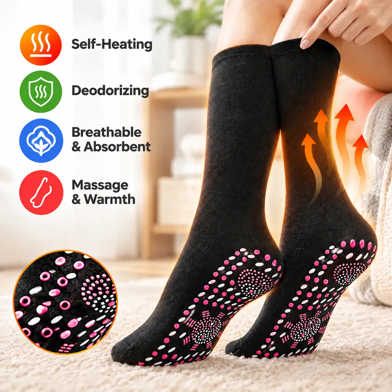 Self Heating Thermal Socks | Winter Warm Anti-Odor Massage Cotton Socks, Keep Feet Cozy All Day!