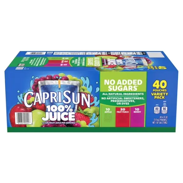 Capri Sun 100% Juice Variety Mix Pack (40-Pack) - Real Fruit Juice Drink, Room Temp Snack, Kids' Favorite