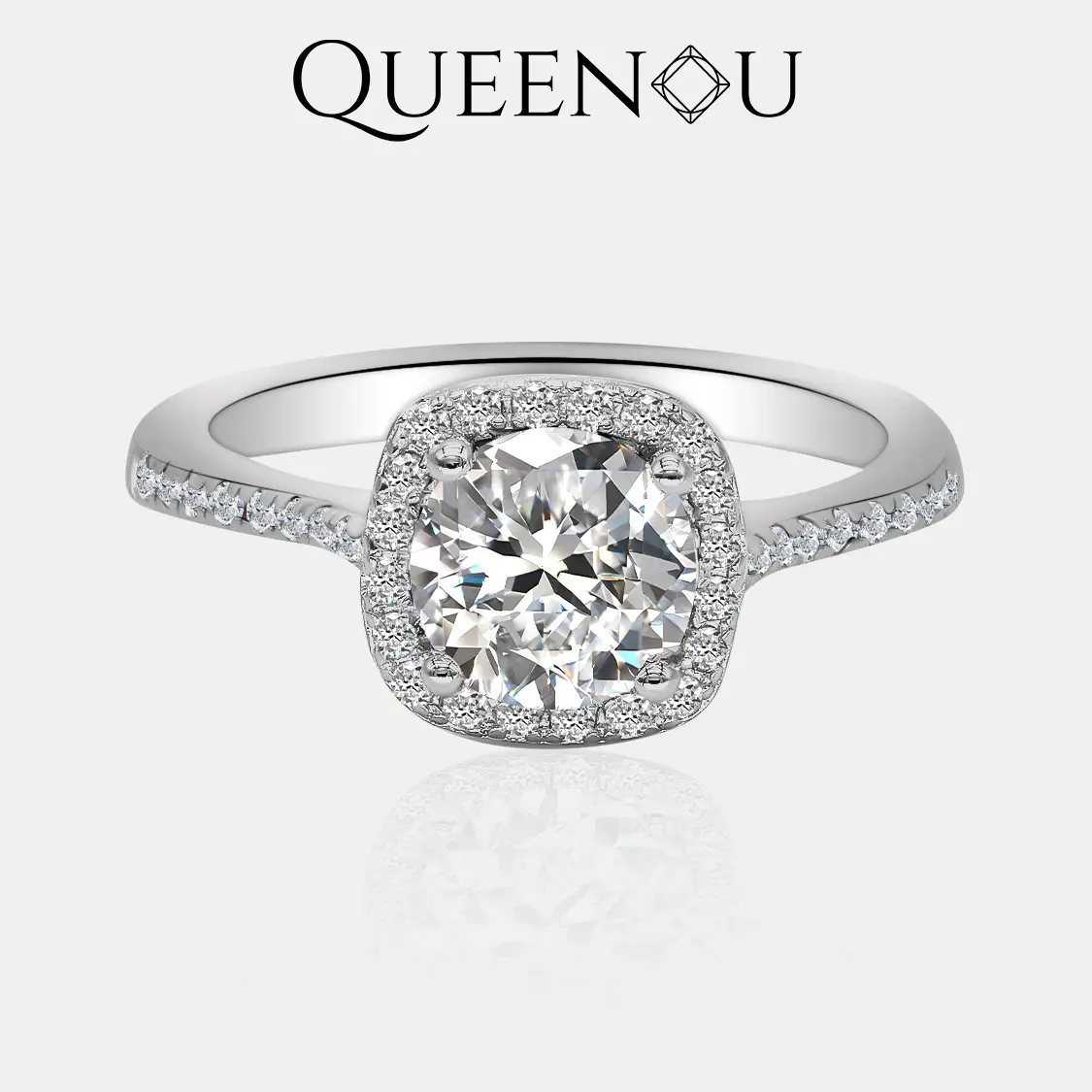 【13】CANOPUS Cushion Halo Synthetic Moissanite Ring – Elegant Wedding/Engagement Jewelry for Women, Ideal Birthday/Anniversary Gift