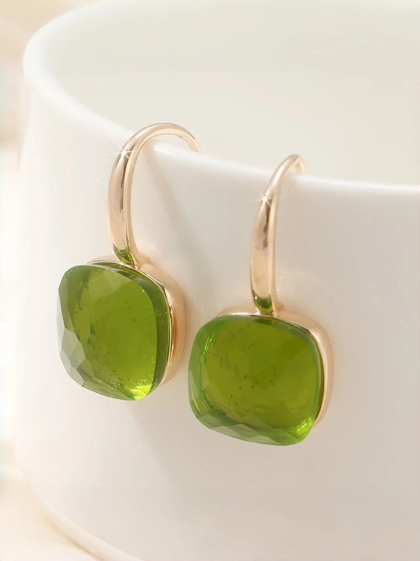Vintage Copper Pompom Glass Earrings Square Faceted, Cushion Cut Hook Autumn Cocktail Earrings