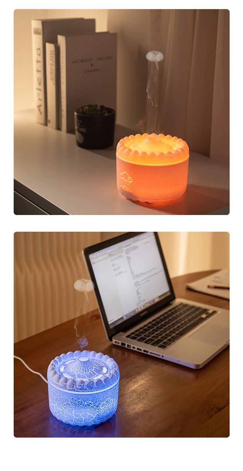 New volcano aromatherapy machine desktop essential oil diffuser double spray flame humidifier home night light ornament wireless remote control hu