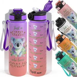 1pc,32oz Water Bottle Just a Girl Who Loves Koalas Design Durable  Leak-Proof 1000ml Time Marker Water Bottle - Shatter-Resistant for Sports, Fitness, Hiking & Outdoor Travel - Large Capacity,
