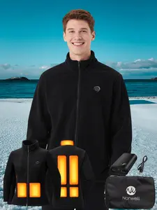 Norwell Men's Fleece Heated Jacket with Battery Pack Waterproof Winter Outdoor Heating Jackets for Women Solid Thermal Lined Zipper Pocket Long Sleeve Thickened Thermal Coat Menswear Casual Tops Men's Designer Clothing Polyester 5 Areas Set Soft