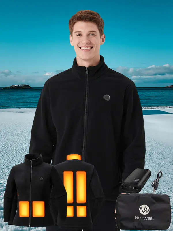 Norwell Men's Fleece Heated Jacket with Battery Pack Waterproof Winter Outdoor Heating Jackets for Women Solid Thermal Lined Zipper Pocket Long Sleeve Thickened Thermal Coat Menswear Casual Tops Men's Designer Clothing Polyester 5 Areas Set Soft