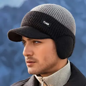 Men's Winter Ear Warmer Hat, Fleece Lined Thick Warm Knit Cap, Knitted Hat, Windproof Cycling Beanie, Cold Weather Headwear, Sports Hat, Outdoor Protection