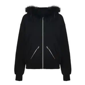 Hoodies with Fur for Men and Women Stylish Zipper Design Cozy Fur Trim Perfect for Casual Wear Black Hoodie