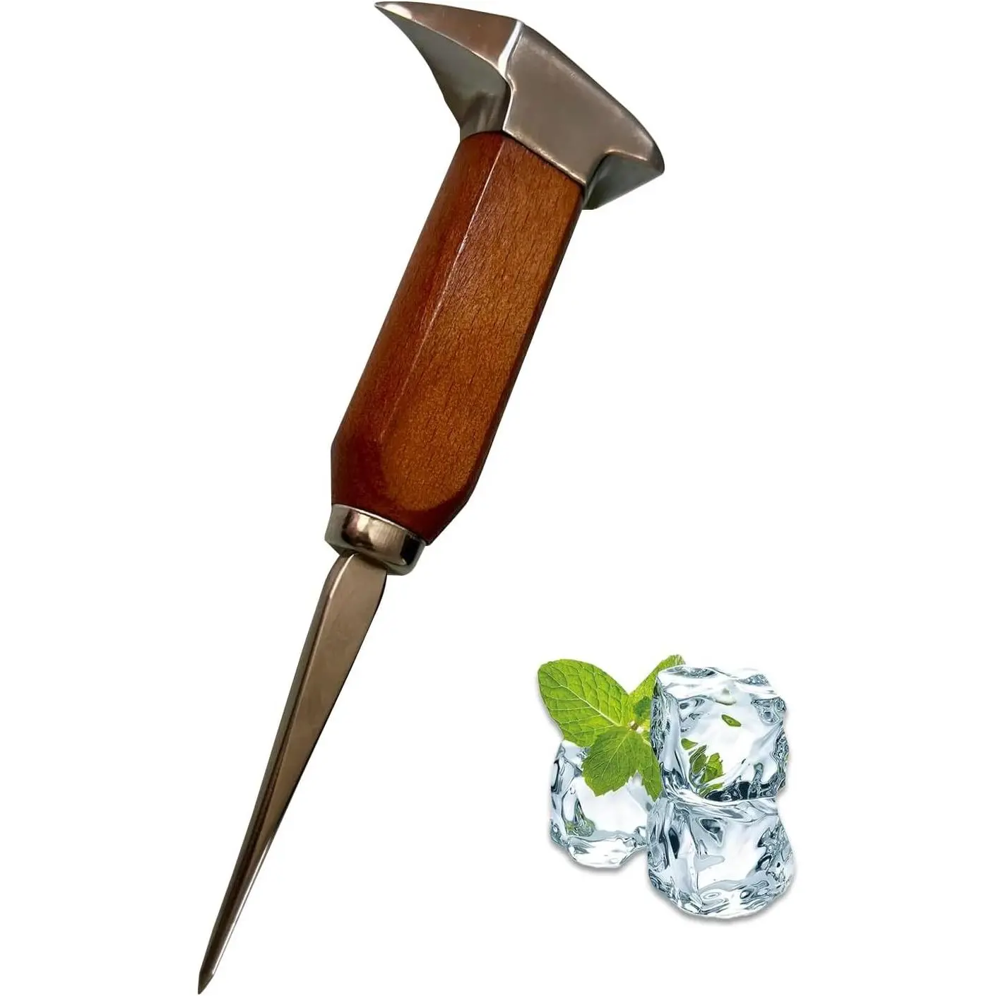 7.08-inch Stainless Steel Ice Pick with Wooden Handle - Heavy Duty Ice Breaker Tool for Kitchen, Bar, Bartender, Home & Commercial Use (7.08inch)