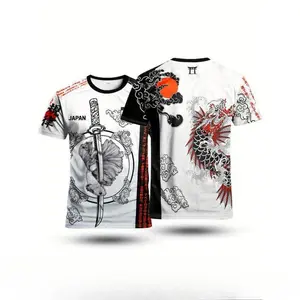 Men's Japanese Special Edition Football Jersey, Comfortable Sporty Round Neck Top, Sweat-Wicking Knit Fabric, Samurai Culture Design