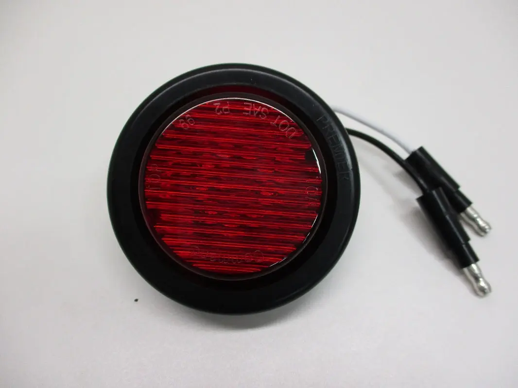 Red 2-in Polycarbonate Round LED Truck Trailer Side Marker Clearance Light, Round Grommet-Included Automotive Indicator Light