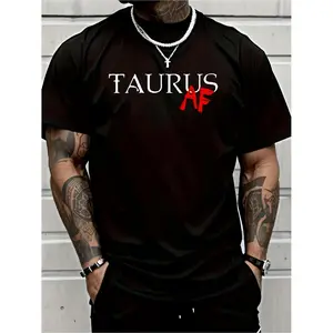Mens Taurus Zodiac TShirt Retro Astrology Graphic Tee with Taurus AF Bull Design Soft Breathable Round Neck Loose Fit Casual Shirt for Casual Attire Birthday and Christmas Gifts Black with Red Print Machine Washable Unisex TShirt