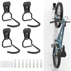 Bike Wall Mount with Fixed Hook, [4 Pack] Heavy Duty Bike Storage Rack, Vertical Stand for Garage - Easy to Hang/Detach Iron Bike Hanger Brackets with Screws