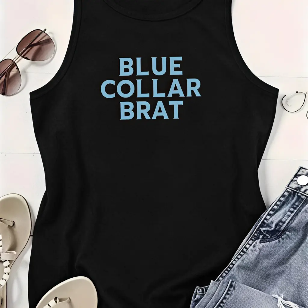 Women's "Blue Collar Brat" Comfy Sleeveless Soft Simple Vibe Casual Tank Top,summervibes summer clothes y2k