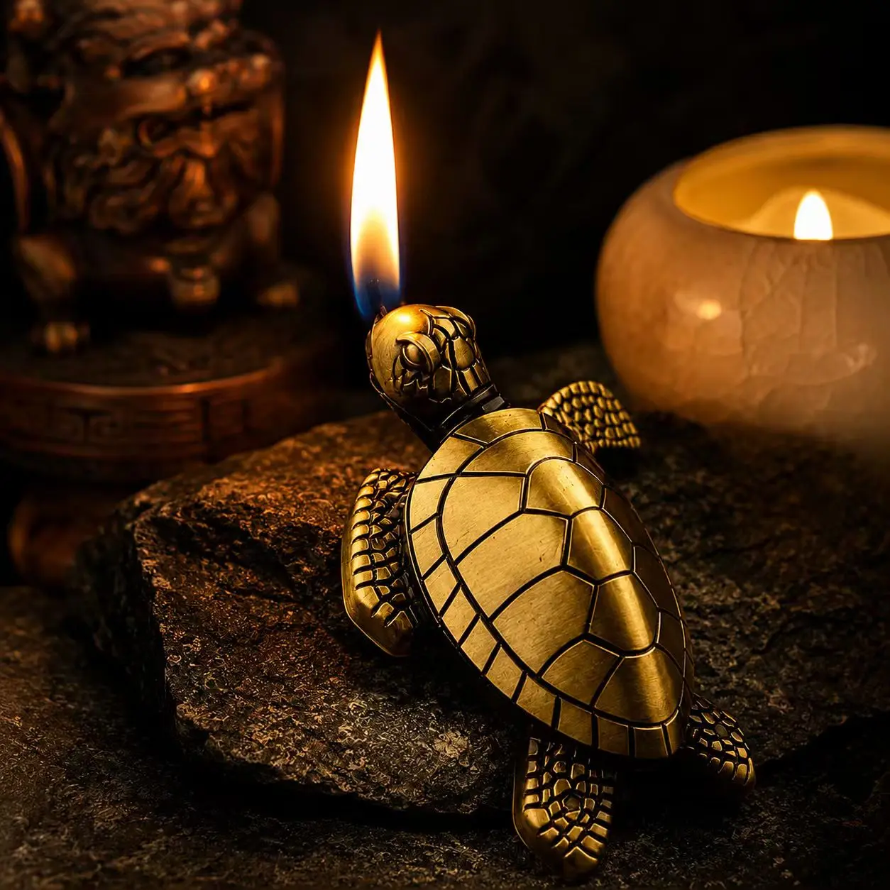 (Without Butane)Torch Lighter, Creative Desktop Golden TurtleButane Lighter, Cool Portable Gas Lighter,Adjustable Soft Flame Lighter, RefillableButane Lighter for Men Women Friends Gifts,summerwins turtle