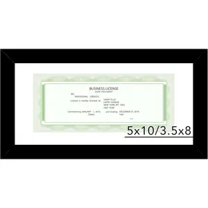 5x10 Business License Frame Black for 3.5x8 Standard Business License with Mat or 5 x 10 Picture without Mat, 5x10 Frame with Shatter Resistant Plexiglass for Wall  or Tabletop, Black