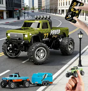1:64 Scale Mini Monster Truck RC Car with Lights, 2.4GHz Off-Road Remote Control Vehicle, USB Rechargeable & Adjustable Speed, Indoor Outdoor Racing Toy for Kids (Olive Green)