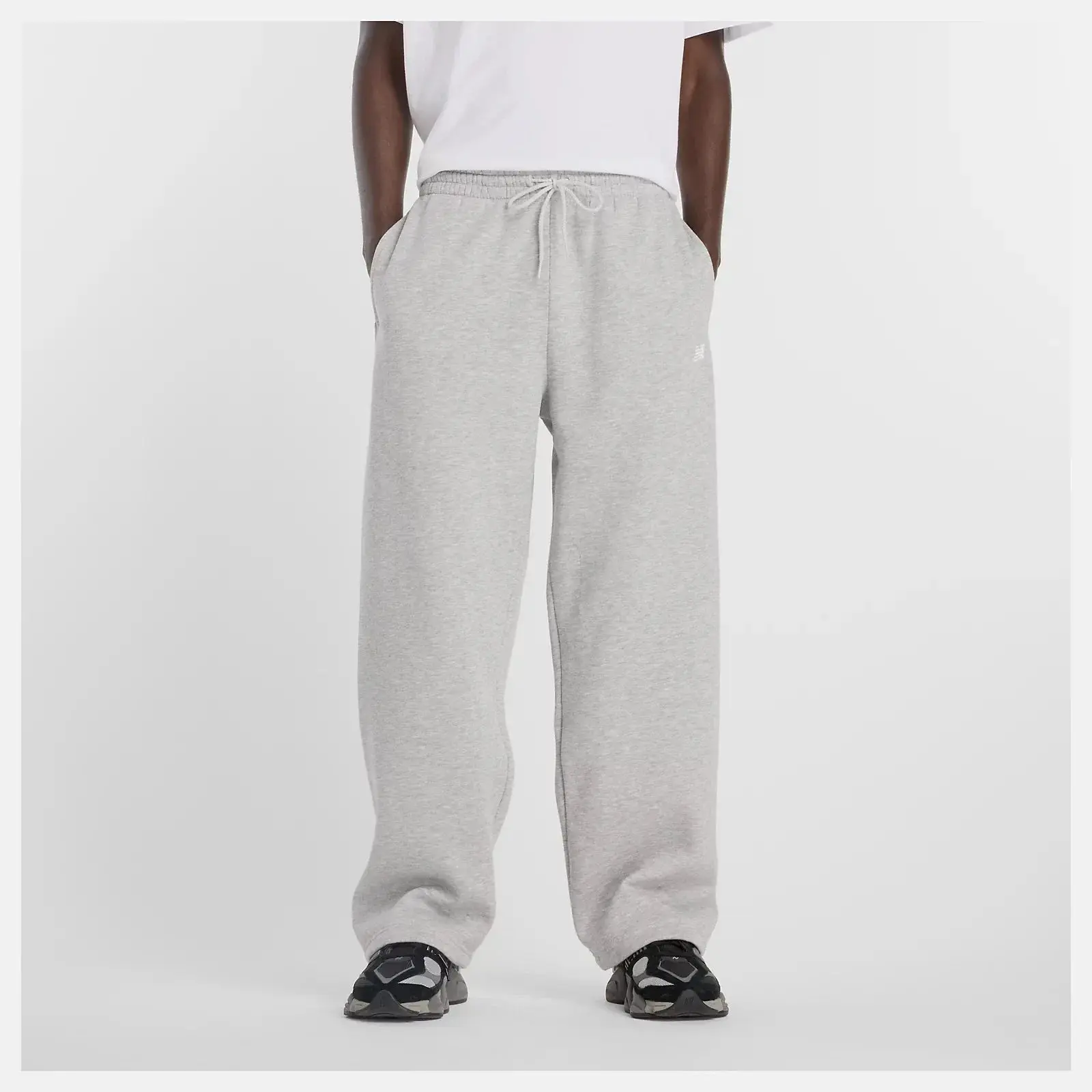 New Balance Sport Essentials Straight Leg Drawstring Waist Pants in Gray Fleece | Men's
