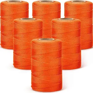 6 Roll Mason String Line #18 500 ft Nylon Braided Construction String Line Heavy Duty Outdoor Twine Rope for Gardening or Masonry Tools Construction DIY Project Fluorescent Orange